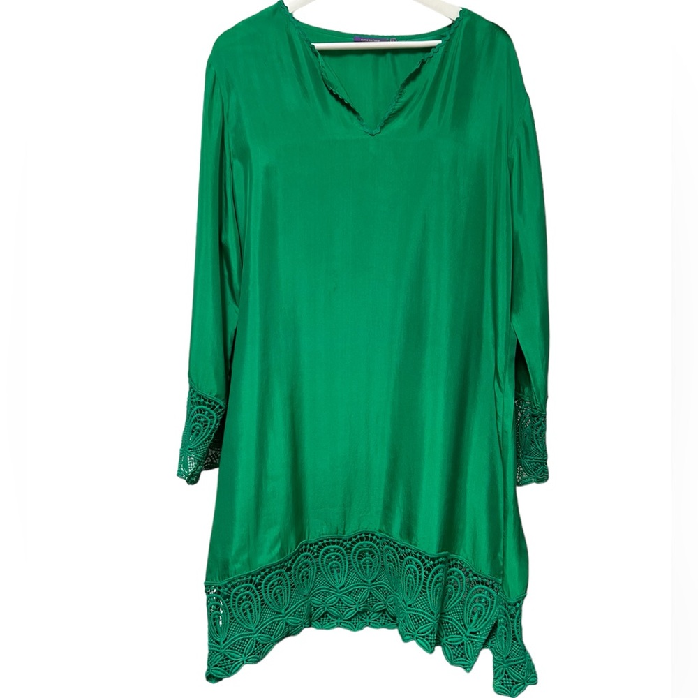 Women’s 100% silk Green Tunic with Crochet Hem